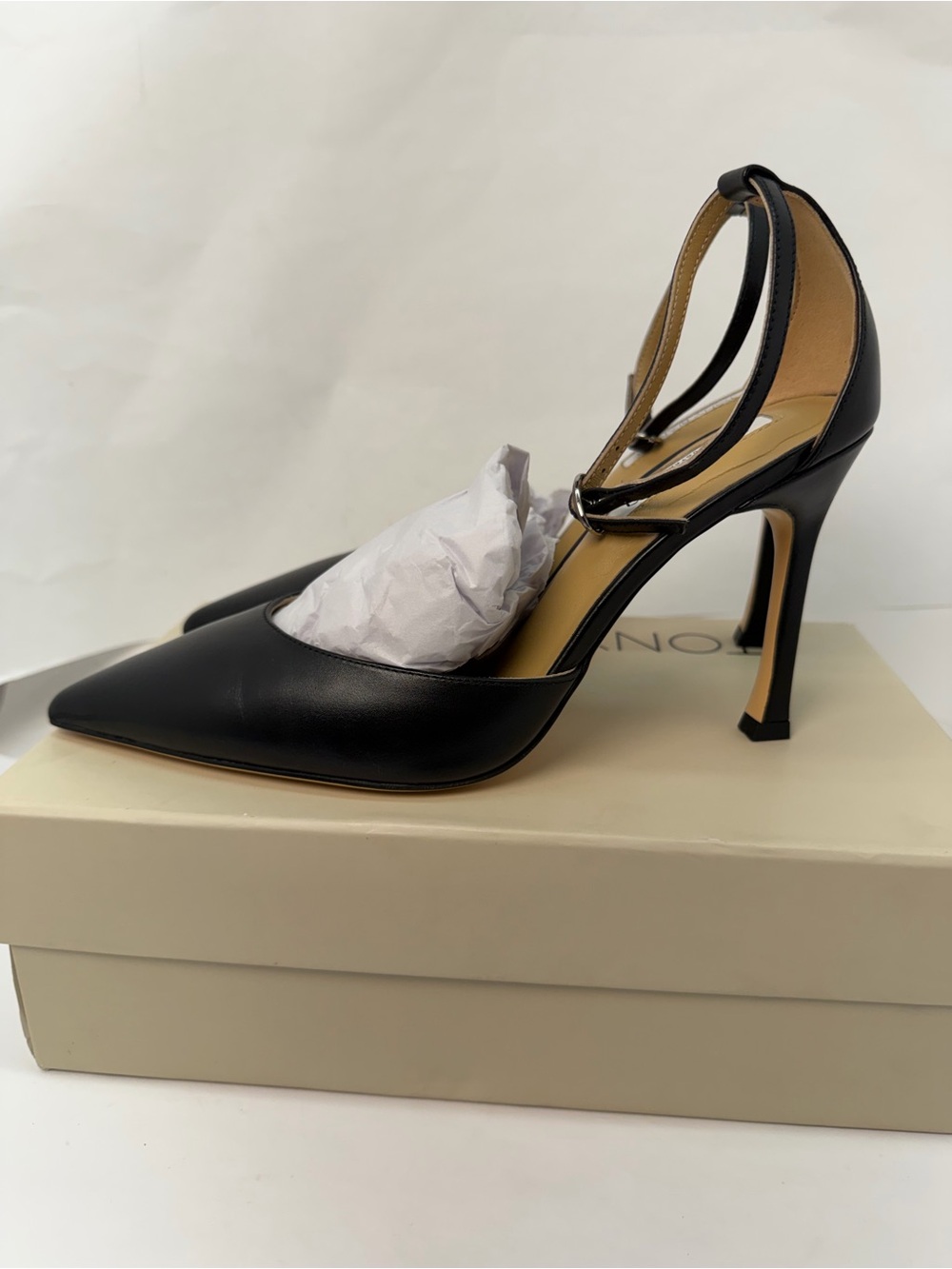 Tony Bianco Aztec Heel in Black Como leather high heel ankle strap pointed toe - Picture 5 of 7